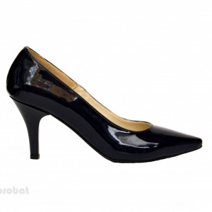Pantofi stiletto negri lacuiti dama eleganti din piele naturala