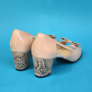 Sandale bej dama din piele naturala toc aplicat 5 cm cod S314 - Img 2