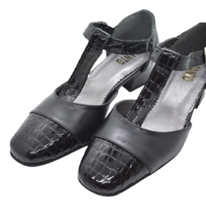 Sandale dama piele naturala negre lacuit cu bareta toc 5.5cm cod S340 - Made in Romania
