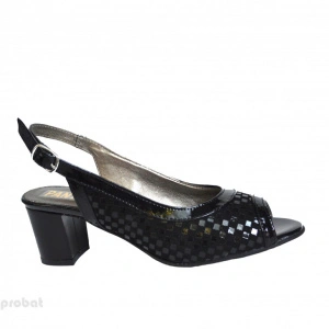 Sandale negre dama din piele naturala toc aplicat 5 cm