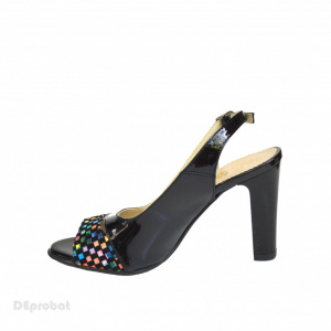 Sandale negre dama din piele naturala toc aplicat 9 cm cod S329 - Img 4