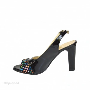 Sandale negre dama din piele naturala toc aplicat 9 cm