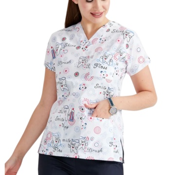 XL - Bluza medicala alba cu dintisori