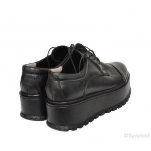 Pantofi negri dama cu talpa inalta 5,5 cm din piele naturala