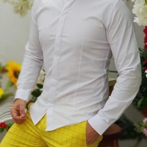 Camasa Slim Fit Alba stil tunica cu nasturi ascunsi S, M, L, XL | ZR85