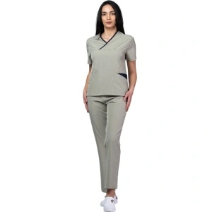 Costum medical Onyx dama - gri cu paspol bluemarin