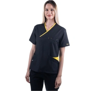 Costum medical Onyx dama - negru cu paspol galben