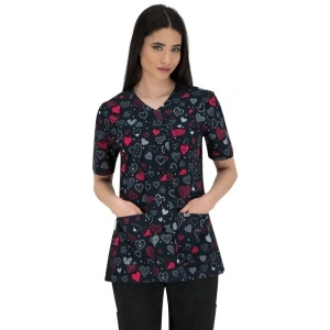Halat medical negru cu inimioare rosii - cu capse