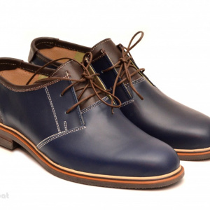 Pantofi barbati piele naturala bleumarin casual cu siret cod P122