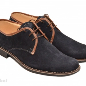 Pantofi barbati piele naturala velur bleumarin casual-eleganti cu siret cod P44