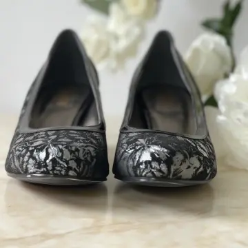 Pantofi Damă Flori Argintii Toc 6,5 cm 