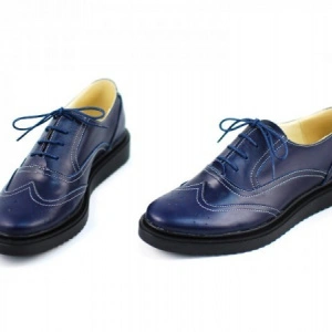 Pantofi dama bleumarin casual-eleganti din piele naturala Oxford