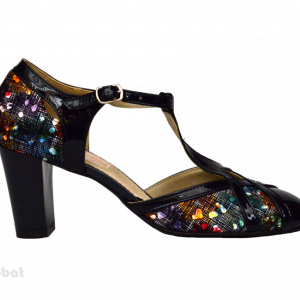 Pantofi dama bleumarin cu toc aplicat din piele naturala cod P344 - Img 2