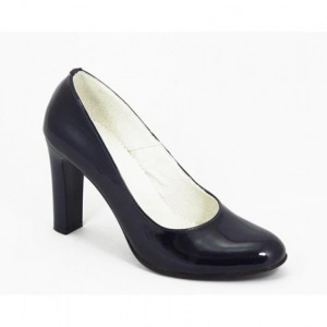 Pantofi dama bleumarin eleganti din piele naturala lacuita cu toc de 9 cm cod P335