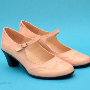 Pantofi dama eleganti din piele naturala bej cu toc de 5 cm cod P118BEJ