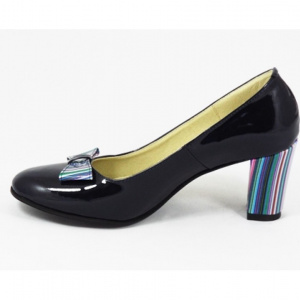 Pantofi dama eleganti din piele naturala bleumarin lacuiti