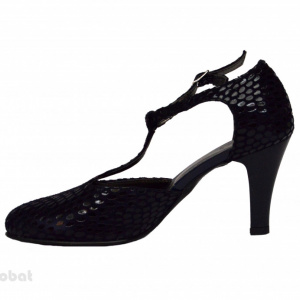 Pantofi dama negri cu toc aplicat din piele naturala cod P346 - Img 3
