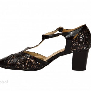 Pantofi dama negri cu toc aplicat din piele naturala cod P350 - Img 4