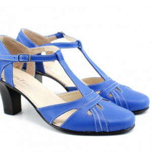 Pantofi dama piele naturala albastri cu bareta cod P126AL - Made in Romania