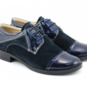 Pantofi dama piele naturala bleumarin cu siret cod P90BL - Made in Romania