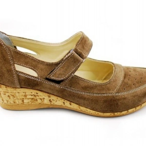 Pantofi dama piele naturala maro velur cu platforma