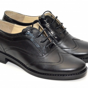Pantofi dama piele naturala negri cu siret cod P21N - Made in Romania