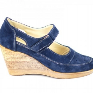 Pantofi dama piele naturala velur bleumarin cu platforma