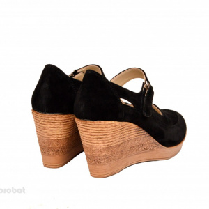 Pantofi dama piele naturala velur negri cu platforma cod P74NVEL - Made in Romania - Img 2