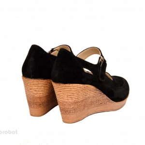 Pantofi dama piele naturala velur negri cu platforma