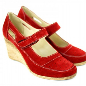 Pantofi dama piele naturala velur rosii cu platforma cod P74RVEL - Made in Romania