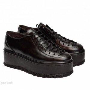 Pantofi negri dama cu talpa casual inalta 5,5 cm din piele naturala cod P188N
