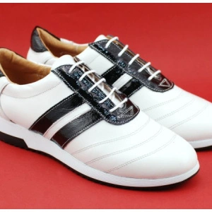 Pantofi sport dama piele naturala alb cu negru cod P86 - Made in Romania