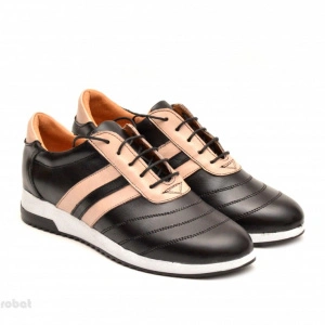 Pantofi sport dama piele naturala negru cu bej cod P81 - Made in Romania