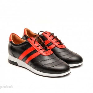Pantofi sport stil adidasi dama piele naturala negru cu rosu cod P79 - Made in Romania