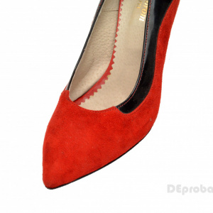 Pantofi stiletto dama eleganti din piele naturala rosii velur