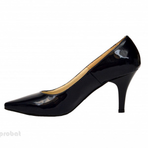 Pantofi stiletto negri lacuiti dama eleganti din piele naturala