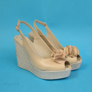 Sandale bej dama din piele naturala platforma 11 cm cod S312BEJ