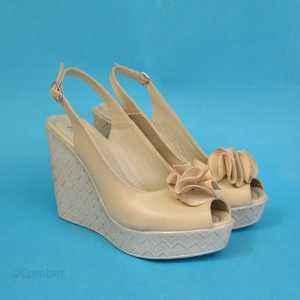 Sandale bej dama din piele naturala platforma 11 cm cod S312BEJ