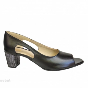 Sandale negre dama din piele naturala toc aplicat 5 cm