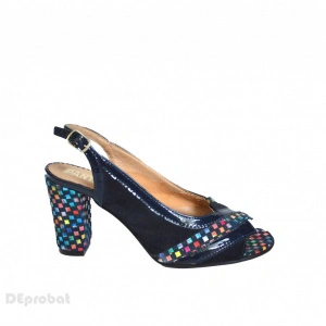 Sandale negre dama din piele naturala toc aplicat 8 cm