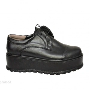 Pantofi negri dama cu talpa inalta 5,5 cm din piele naturala