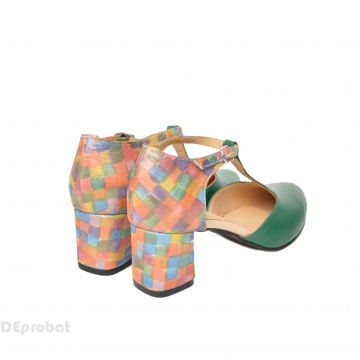 Pantofi dama eleganti din piele naturala, culori combinate