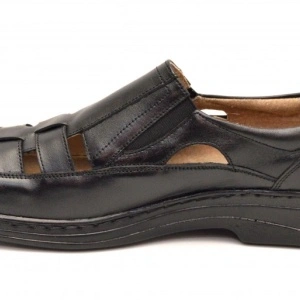 Pantofi barbati piele naturala negri de vara cu elastic