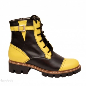 Bocanci dama piele naturala Negru cu Galben sport-casual