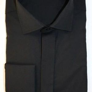 Cămașă bărbătească neagră slim fit din bumbac cu nasturi ascunși