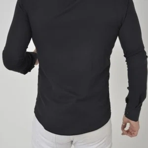Camasa Neagra Slim Fit stil tunica cu nasturi ascunsi S, M, L, XL