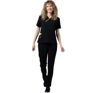 Costum medical Onyx dama - negru cu paspol praz