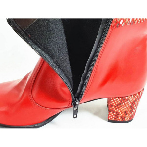 Ghete dama rosii din piele naturala cu toc imbracat cod G303 - Img 5