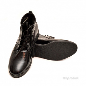 Ghete negre lacuite dama cu siret din piele naturala cod G41 - Img 5
