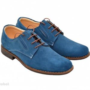 Pantofi barbati piele naturala velur Albastri electric casual-office - cod P66